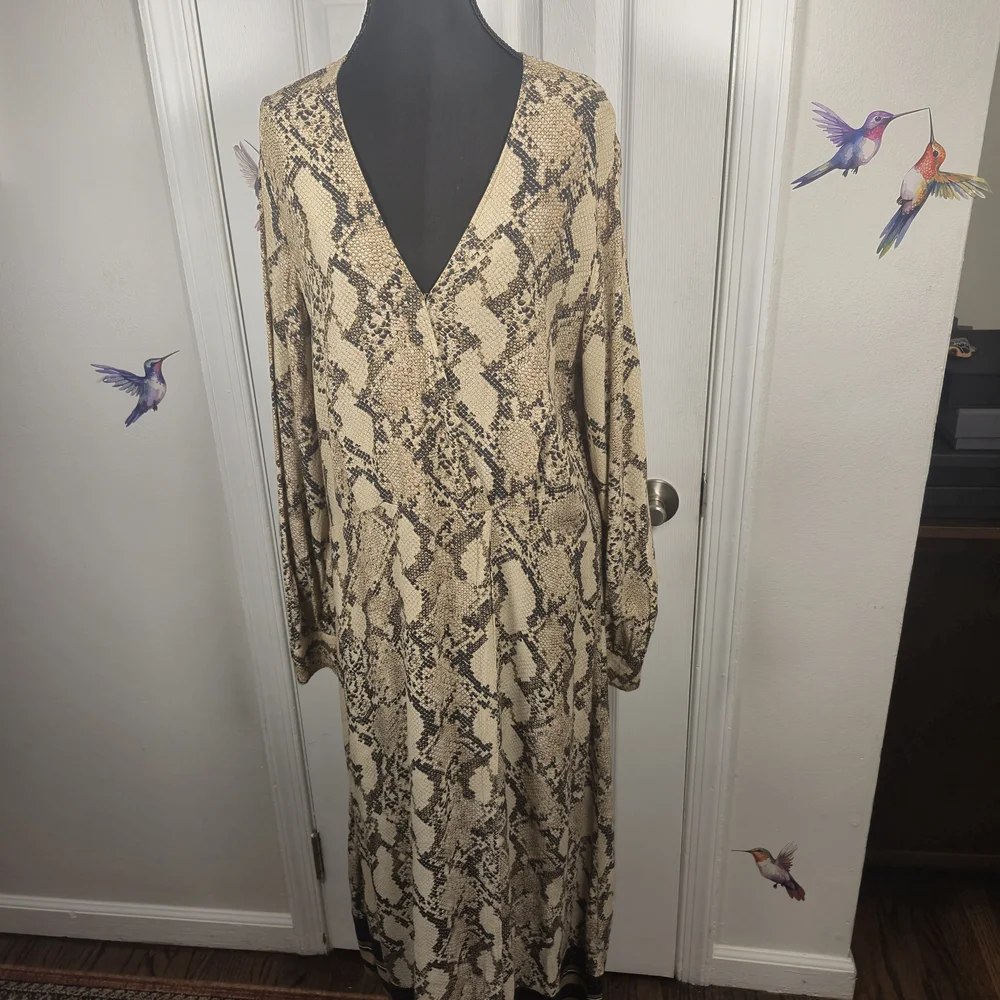 H&M Snakeskin Print Faux Wrap Maxi Dress Statement Y2K Size 12 - Picture 2 of 9